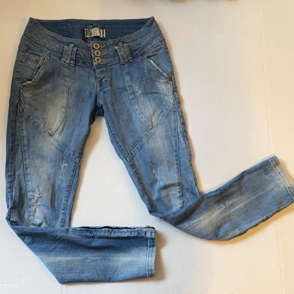 Zara TRF vintage women’s Y2K distressed 4 button zip fly patchwork jeans size 10 - Picture 3 of 16
